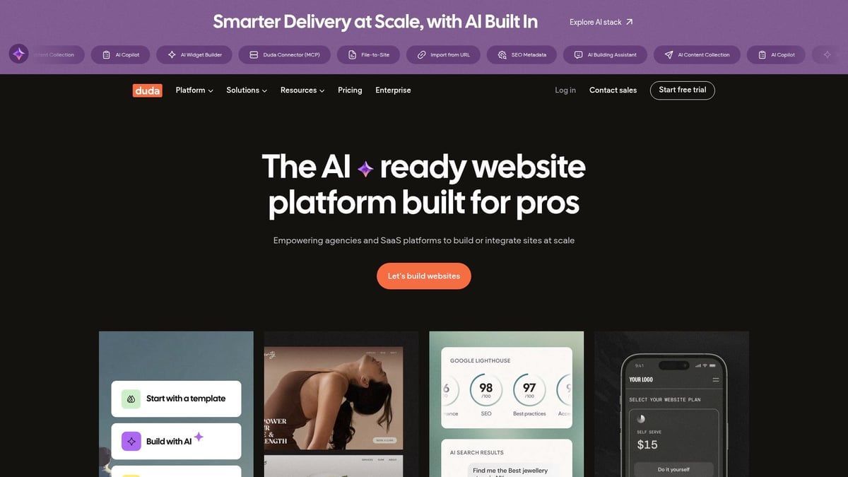 Website platform homepage with text