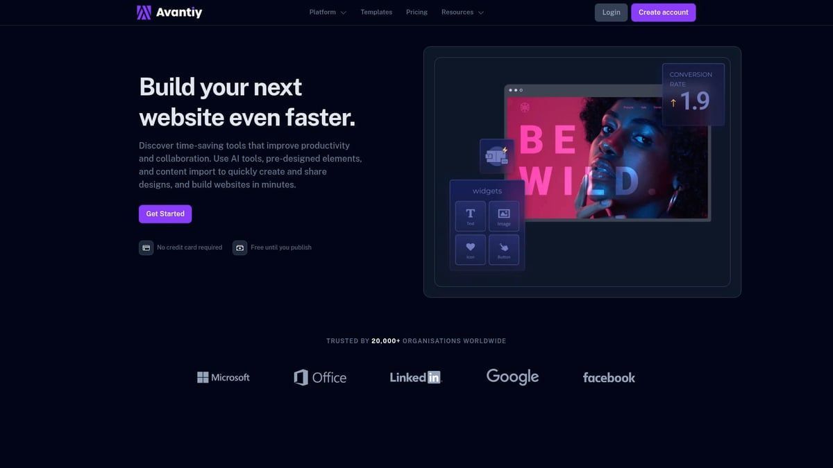 Website homepage with text 