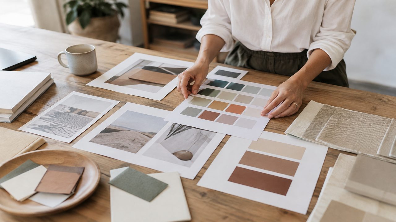 Brand templates and color swatches on a worktable