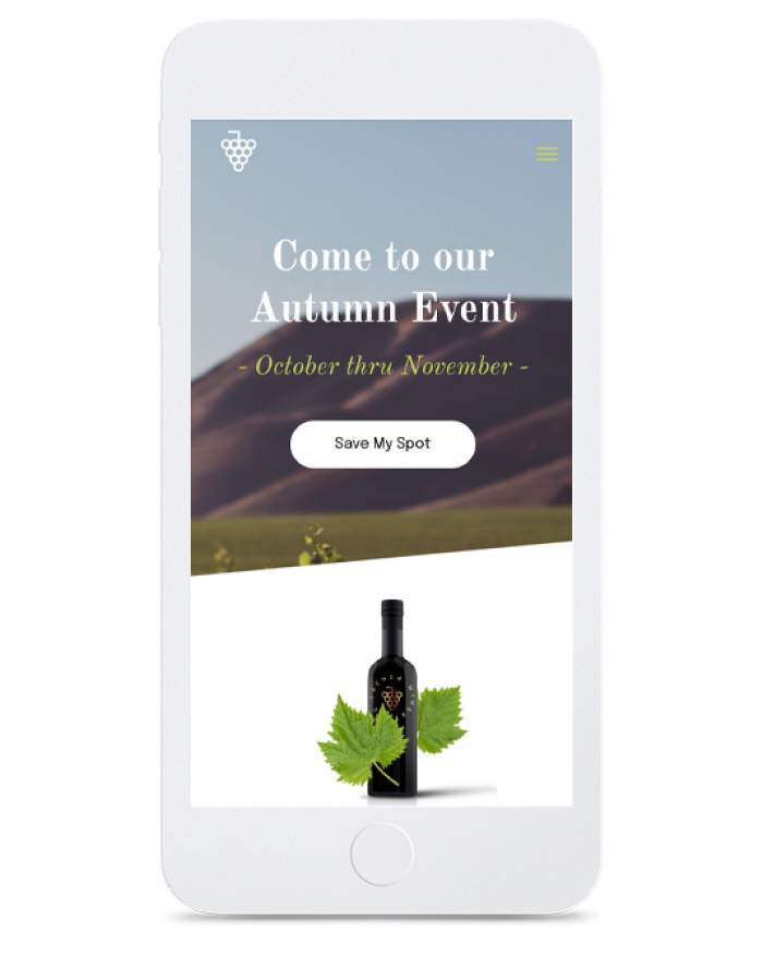 Winery Landing page — mobile view